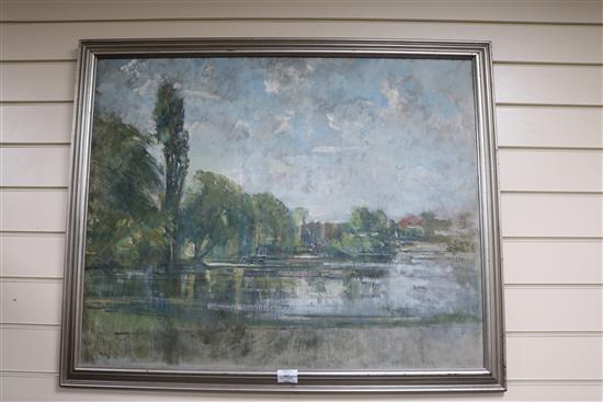 Philip Connard (1875-1958), oil on canvas, The Thames At Richmond, label verso, 67 x 83cm